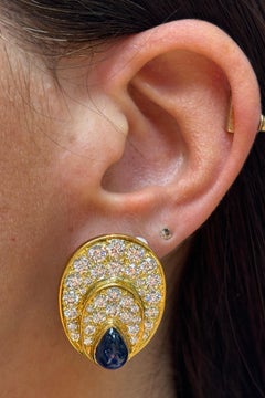 Cabochon Sapphire and Diamond Earrings