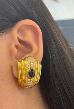 Cabochon Sapphire and Diamond Earrings