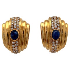 Cabochon Sapphire and Diamond Earrings