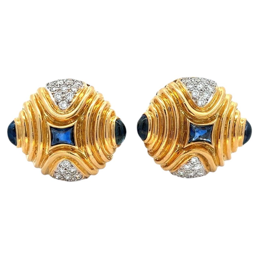 Pendientes de zafiro cabujón y diamantes en venta