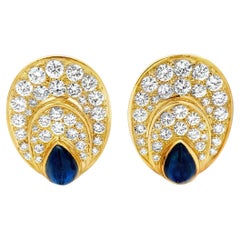 Cabochon Sapphire and Diamond Earrings
