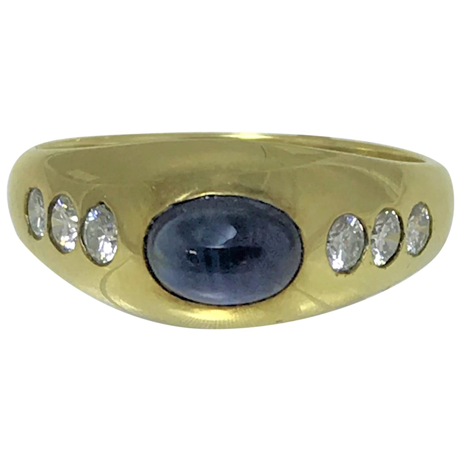 Cabochon Sapphire and Diamond Ring For Sale