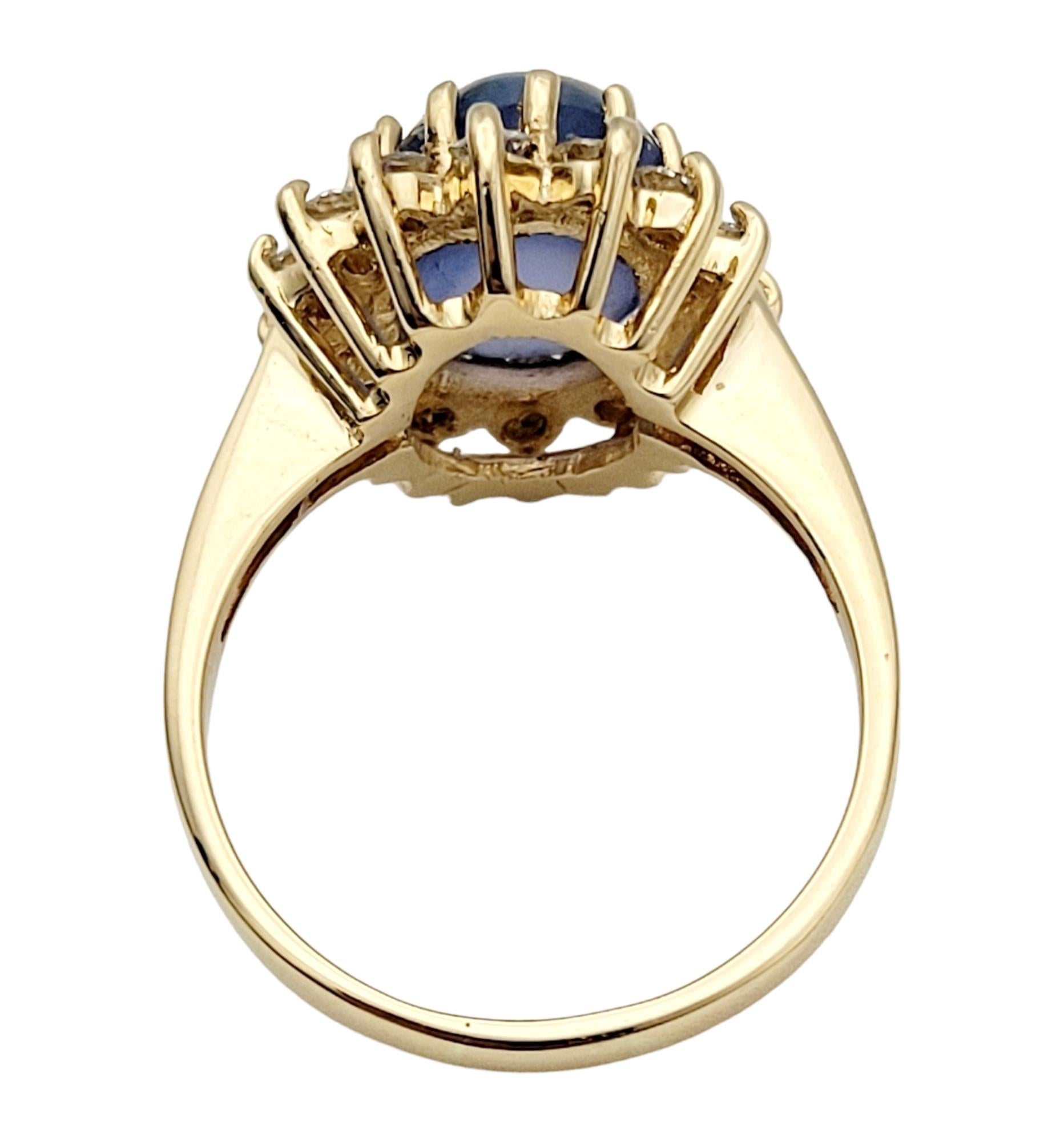 Women's Cabochon Sapphire and Diamond Halo Cocktail Ring in 14 Karat Yellow Gold For Sale