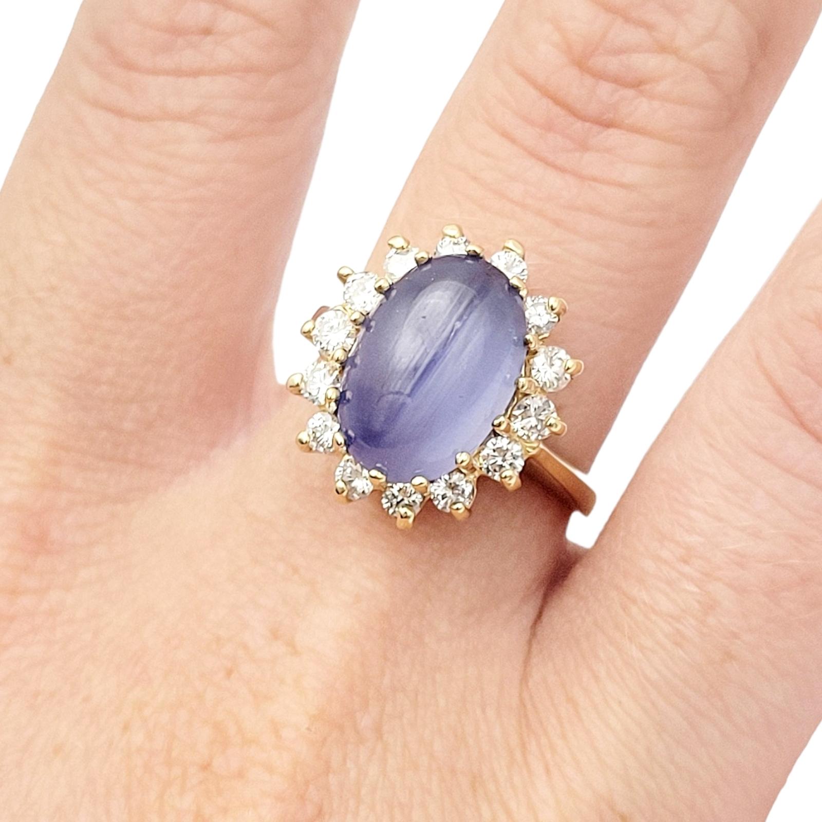 Cabochon Sapphire and Diamond Halo Cocktail Ring in 14 Karat Yellow Gold For Sale 1
