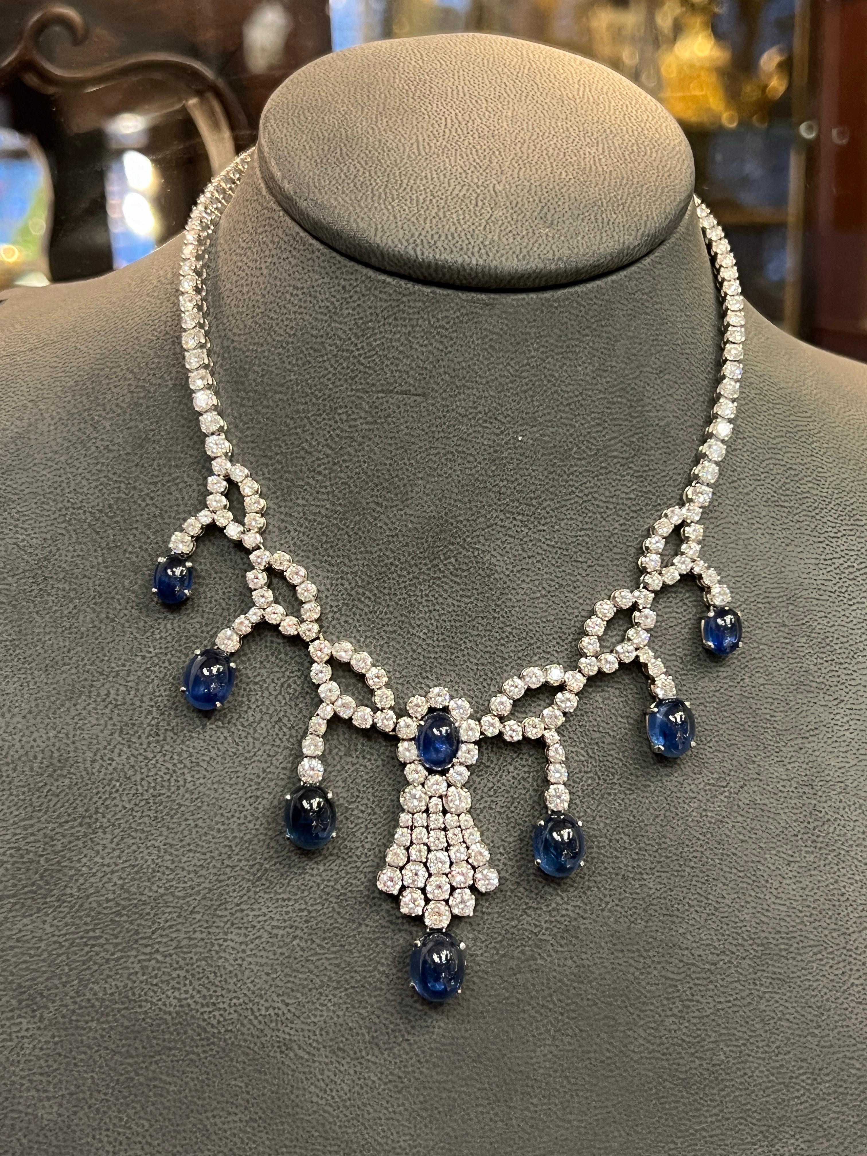 Collier saphir cabochon et diamant en vente 2