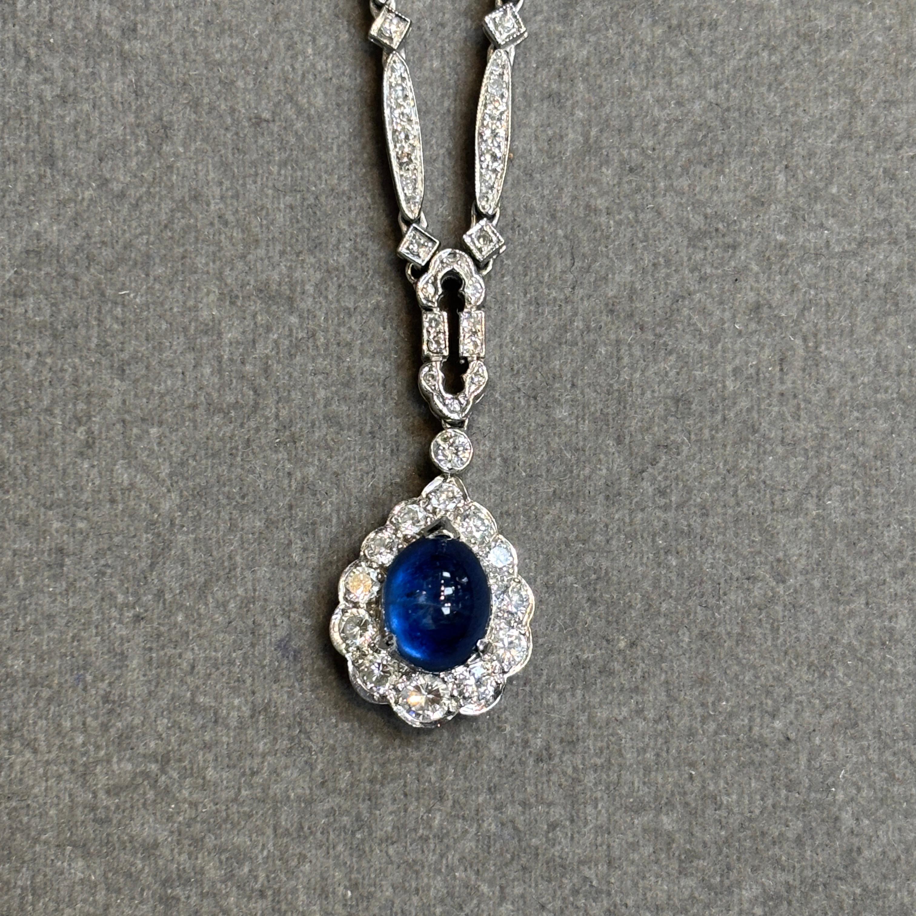 Cabochon-Halskette mit Saphir und Diamant im Angebot 1