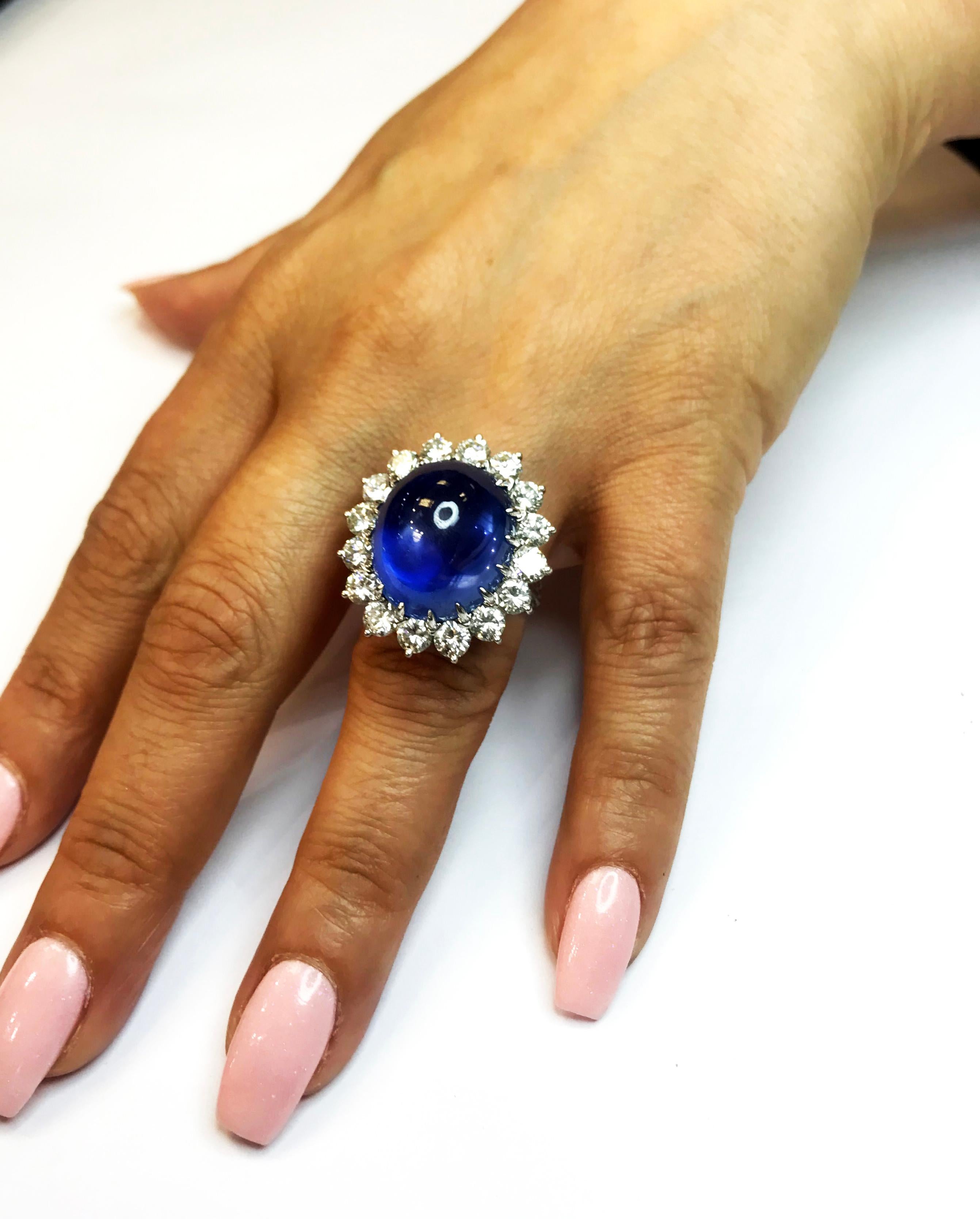Oval Cut Cabochon Sapphire and Diamond Platinum Cocktail Ring