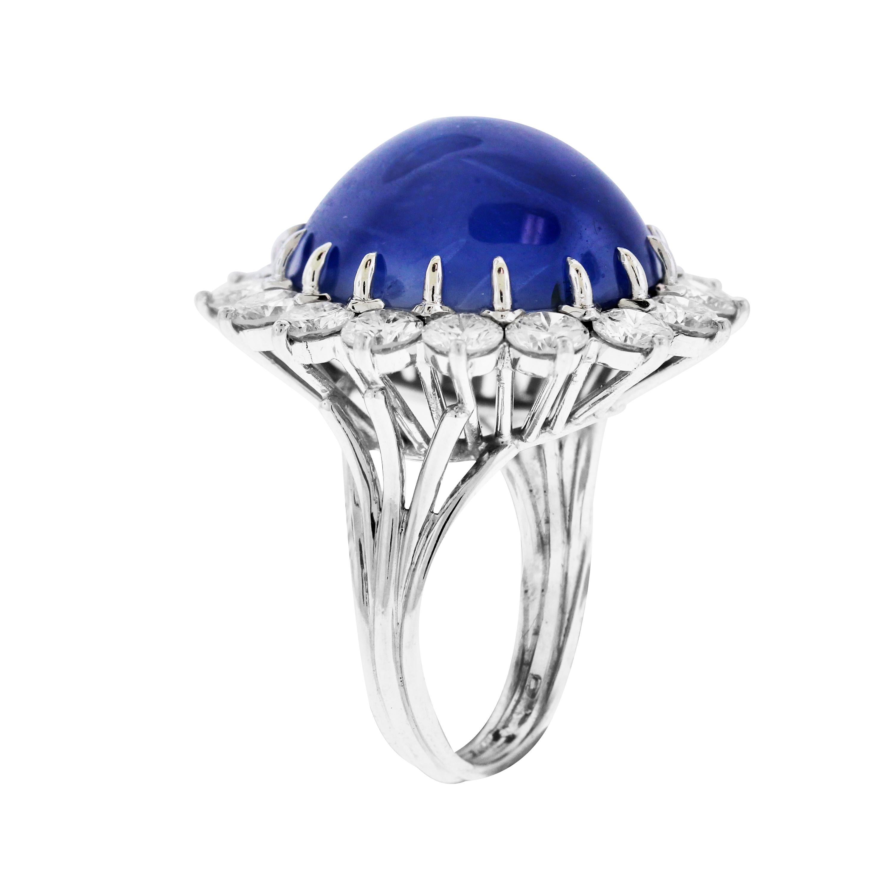 Cabochon Sapphire and Diamond Platinum Cocktail Ring In Excellent Condition In Boca Raton, FL