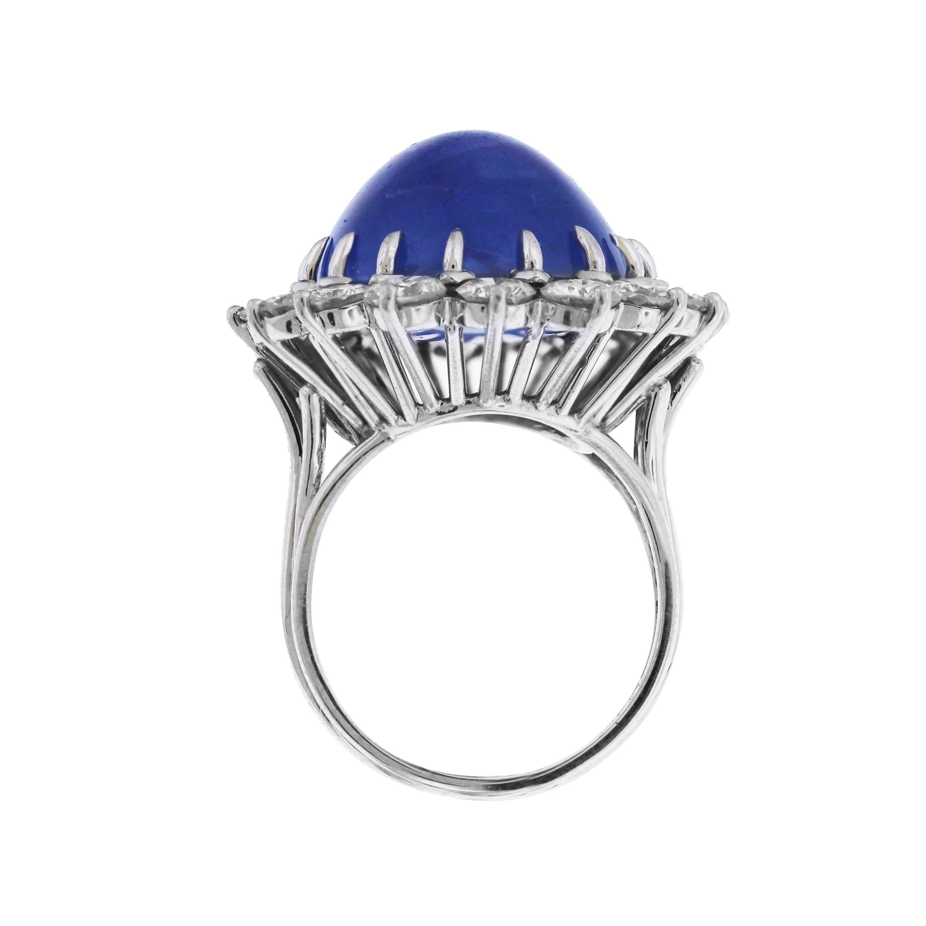 Women's Cabochon Sapphire and Diamond Platinum Cocktail Ring