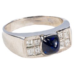 Cabochon Sapphire and Diamond Platinum Ring