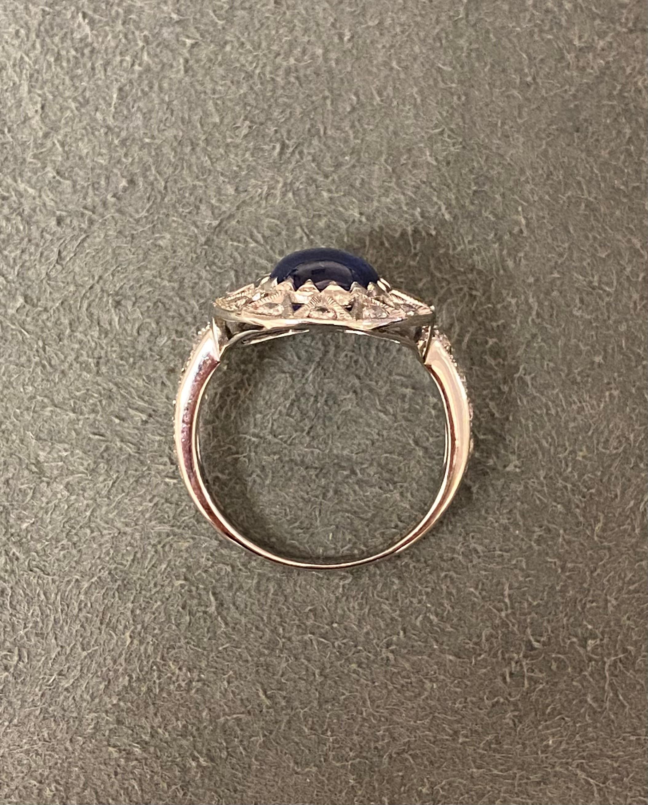 Cabochon Sapphire and Diamond Ring For Sale 3
