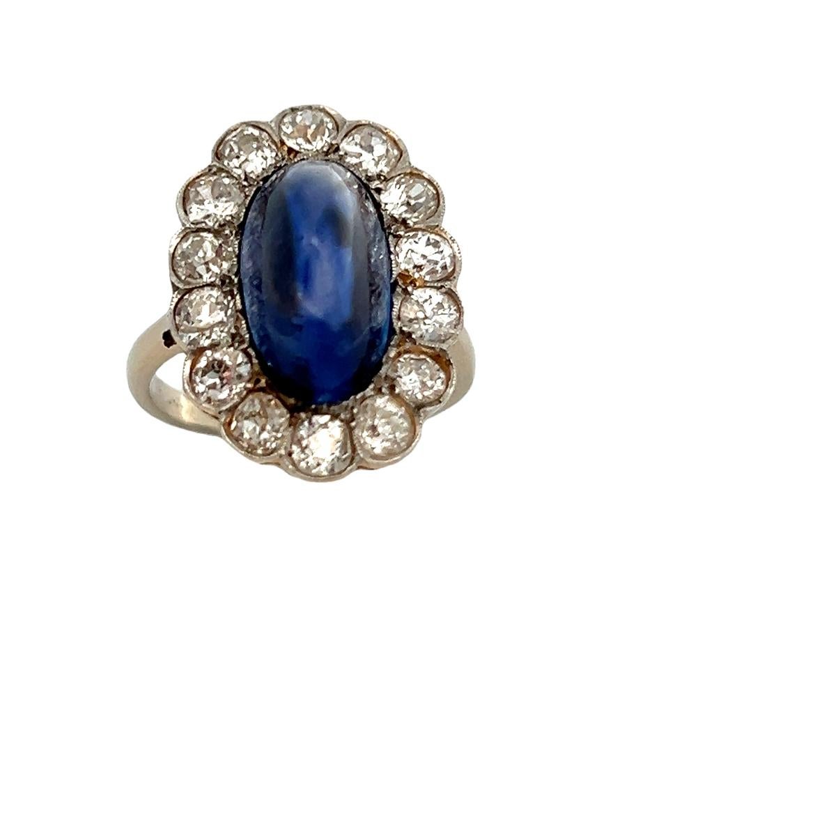 Anello con zaffiro e diamante cabochon in vendita 2