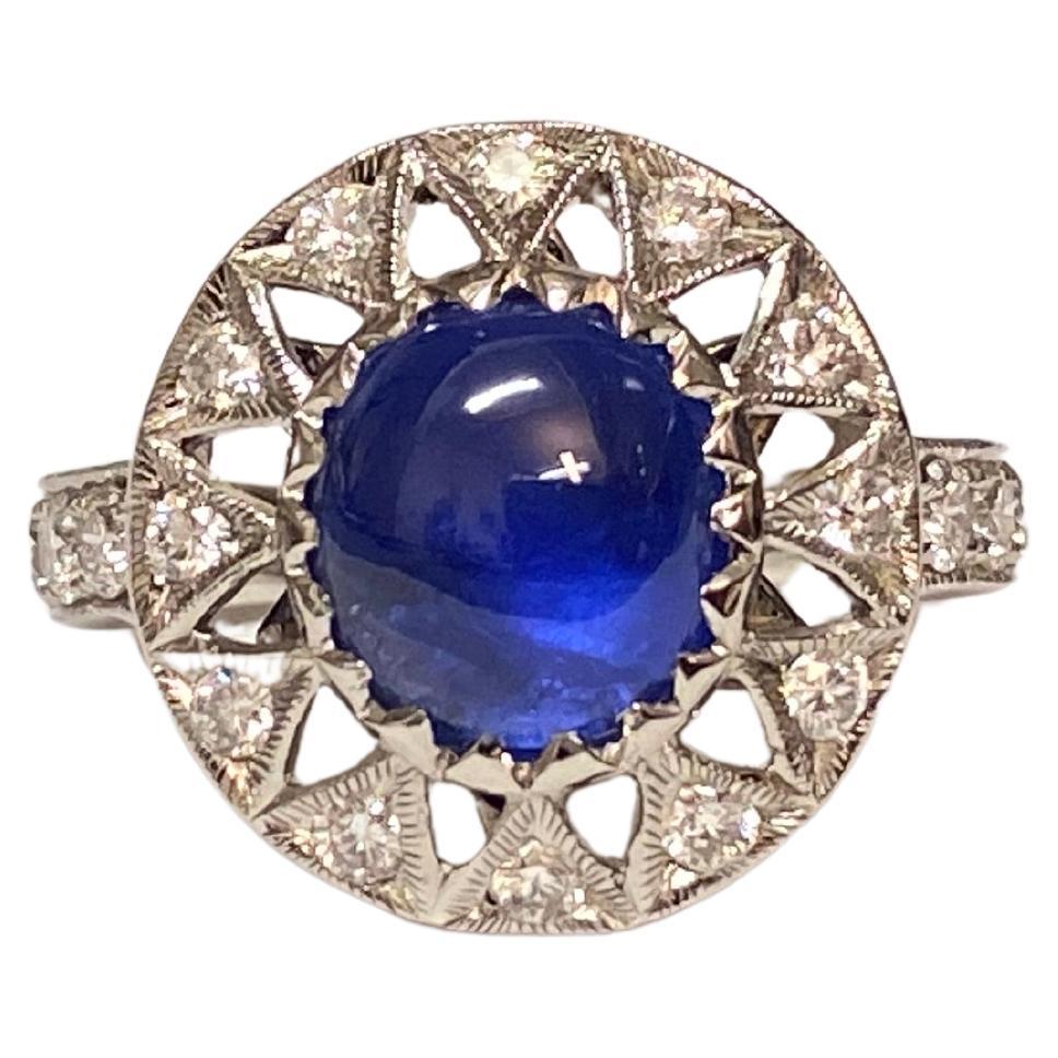 Cabochon Sapphire and Diamond Ring For Sale