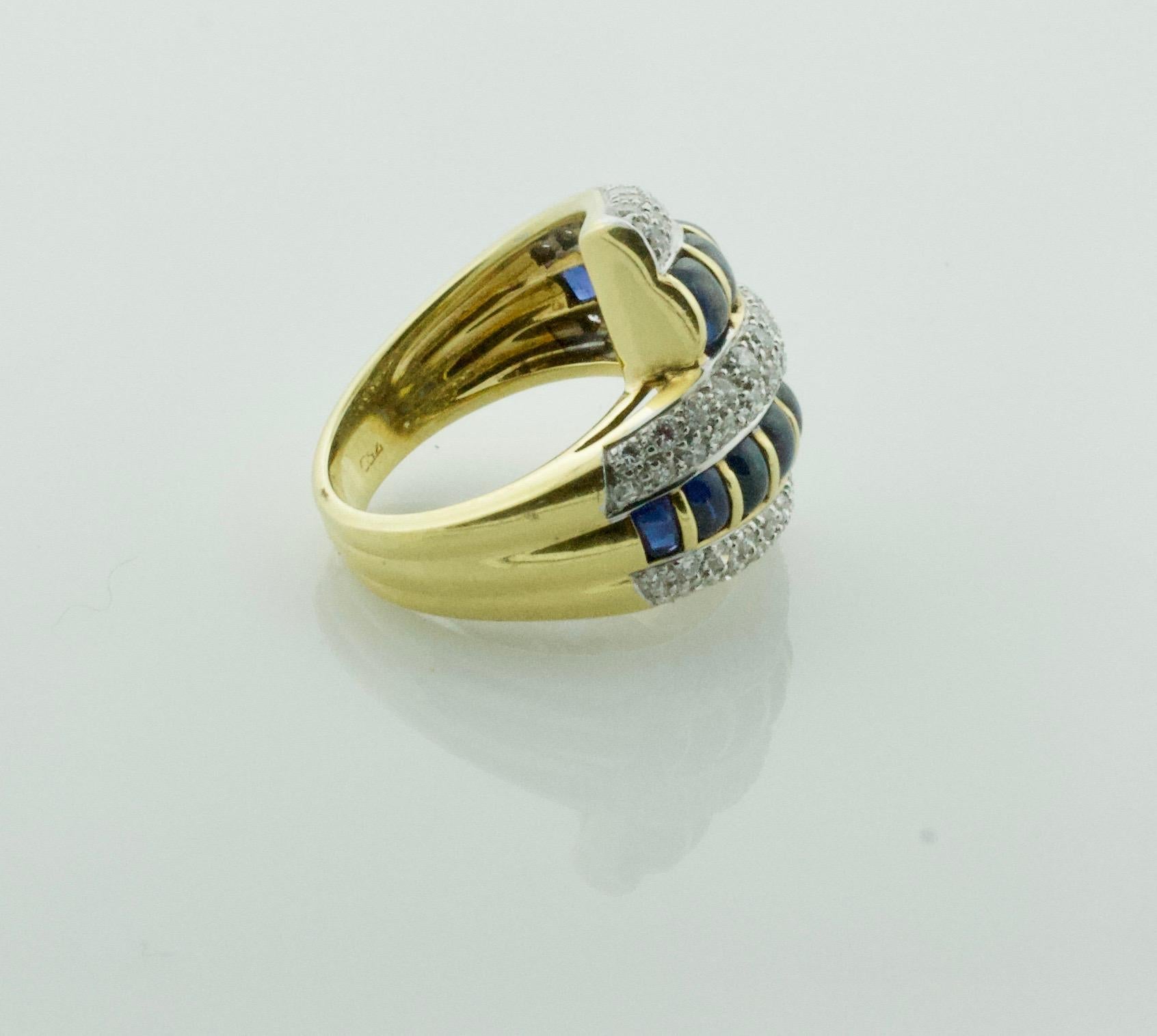 Cabochon Sapphire and Diamond Ring in 18 Karat Yellow Gold In Excellent Condition For Sale In Wailea, HI