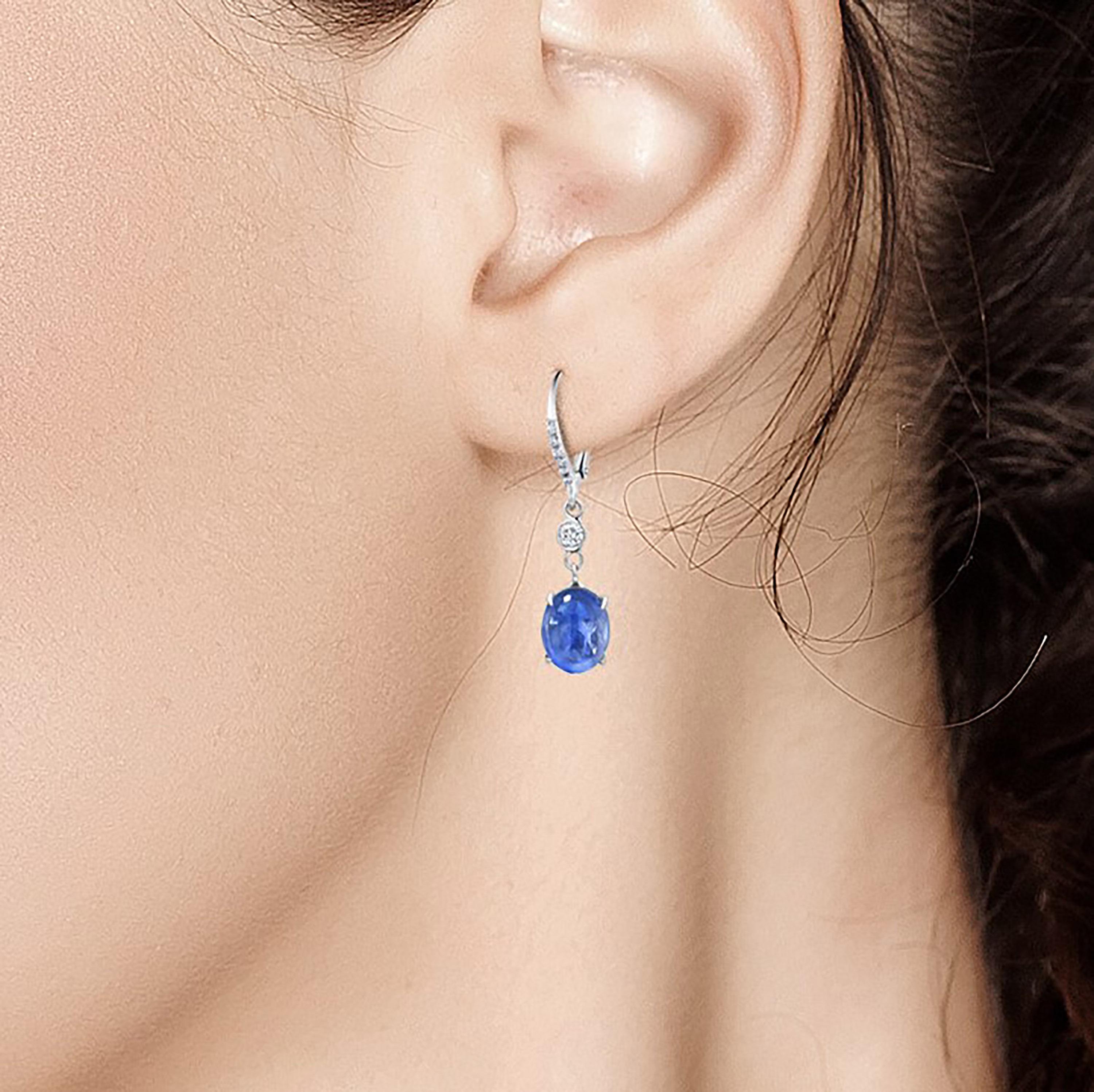 Contemporary Cabochon Sapphire and Diamond White Gold Hoop Drop Earrings Weighing 10.55 Carat