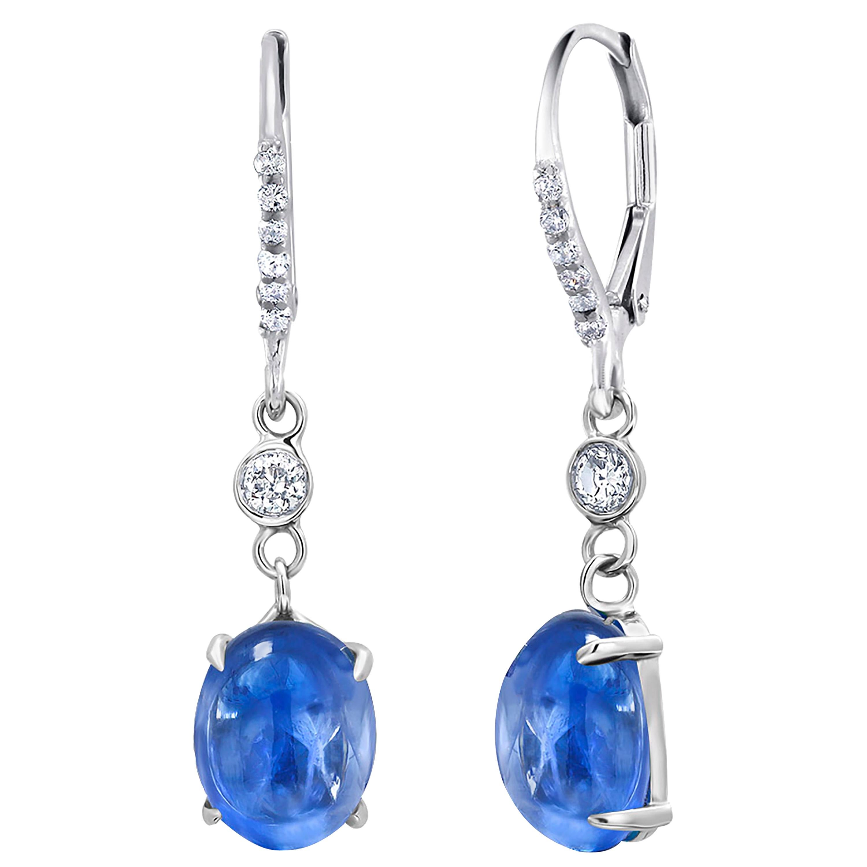 Cabochon Sapphire and Diamond White Gold Hoop Drop Earrings Weighing 10.55 Carat