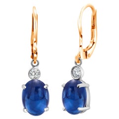 Cabochon Sapphire and Diamond Yellow and White Gold Lever Back Earrings