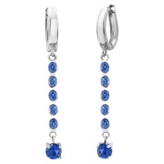 Cabochon Sapphire and Oval Sapphire Linear Huggie Lever Back Gold Hoop Earrings