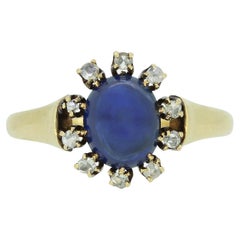 Cabochon Sapphire and Rose Cut Diamond Cluster Ring