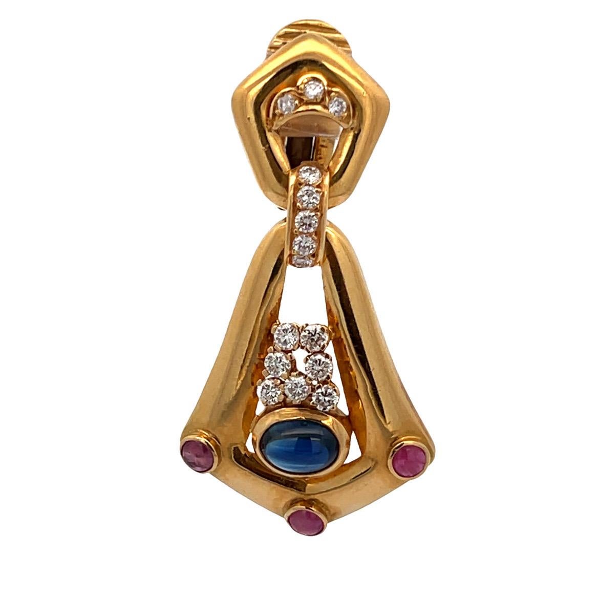 Women's Cabochon Sapphire and Ruby Earrings For Sale