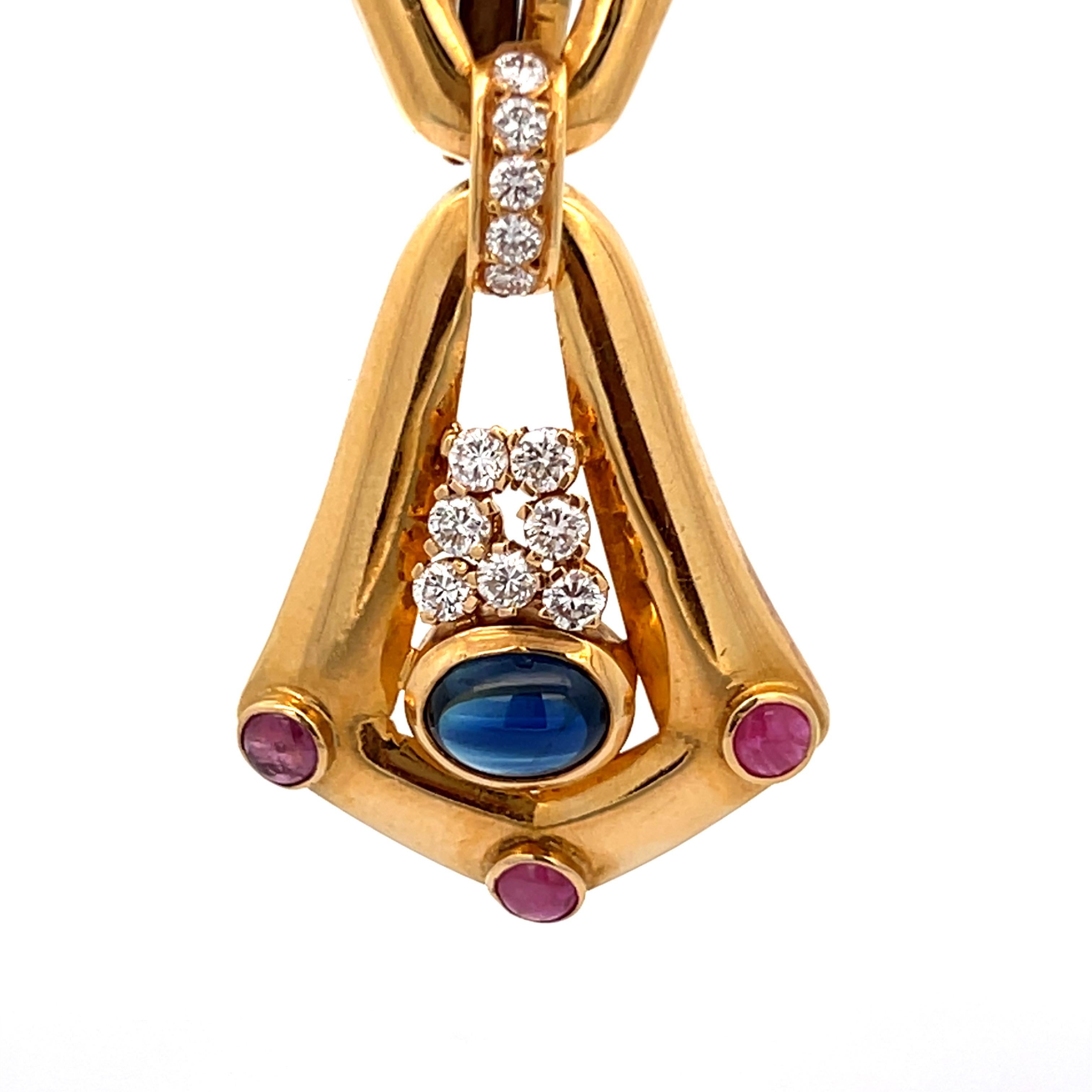 Cabochon Sapphire and Ruby Earrings For Sale 2