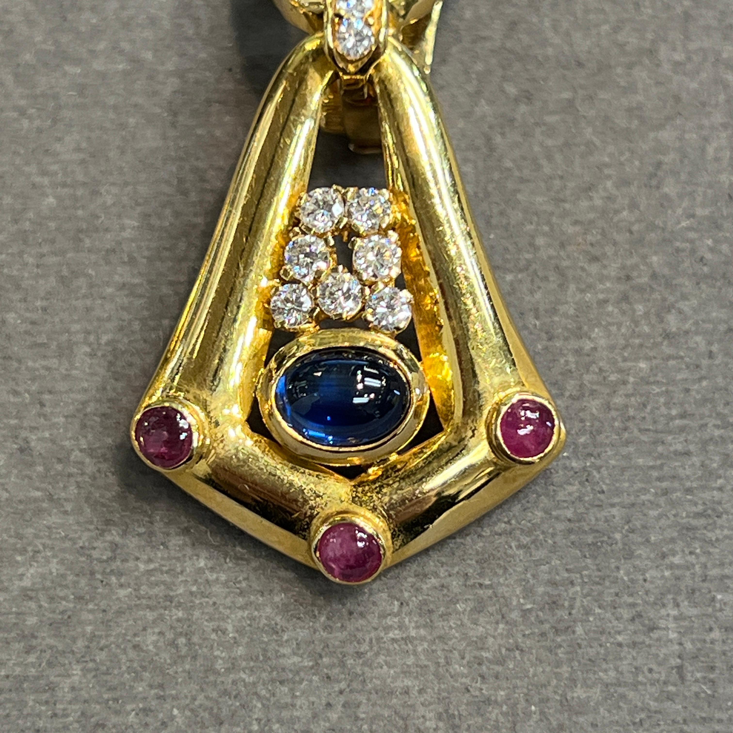 Cabochon Sapphire and Ruby Earrings For Sale 3