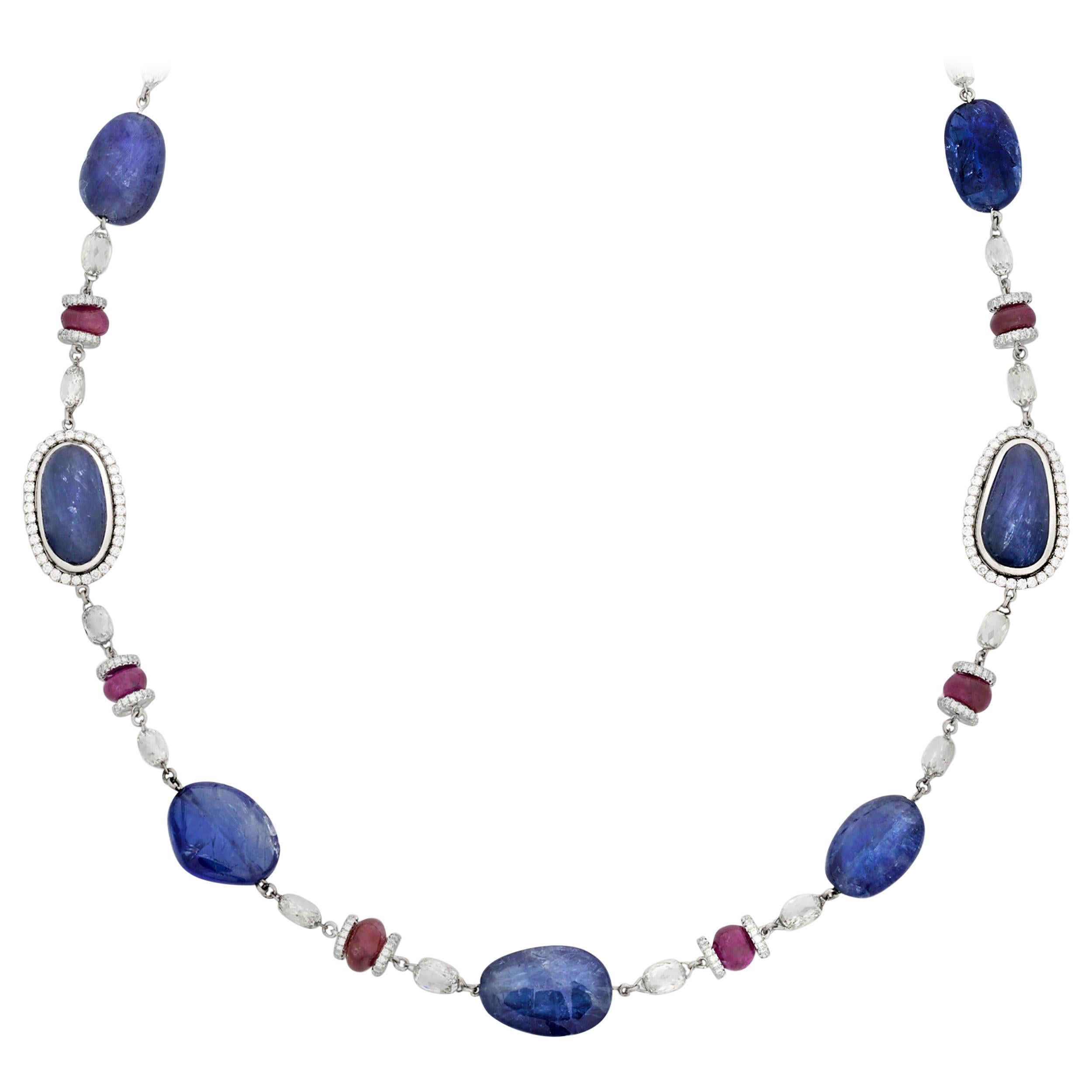 Cabochon Sapphire and Ruby Necklace, 141.55 Carat