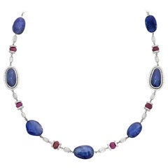 Cabochon Sapphire and Ruby Necklace, 141.55 Carat