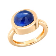 Cabochon Sapphire Bezel Raised Dome Yellow Gold Cocktail Ring