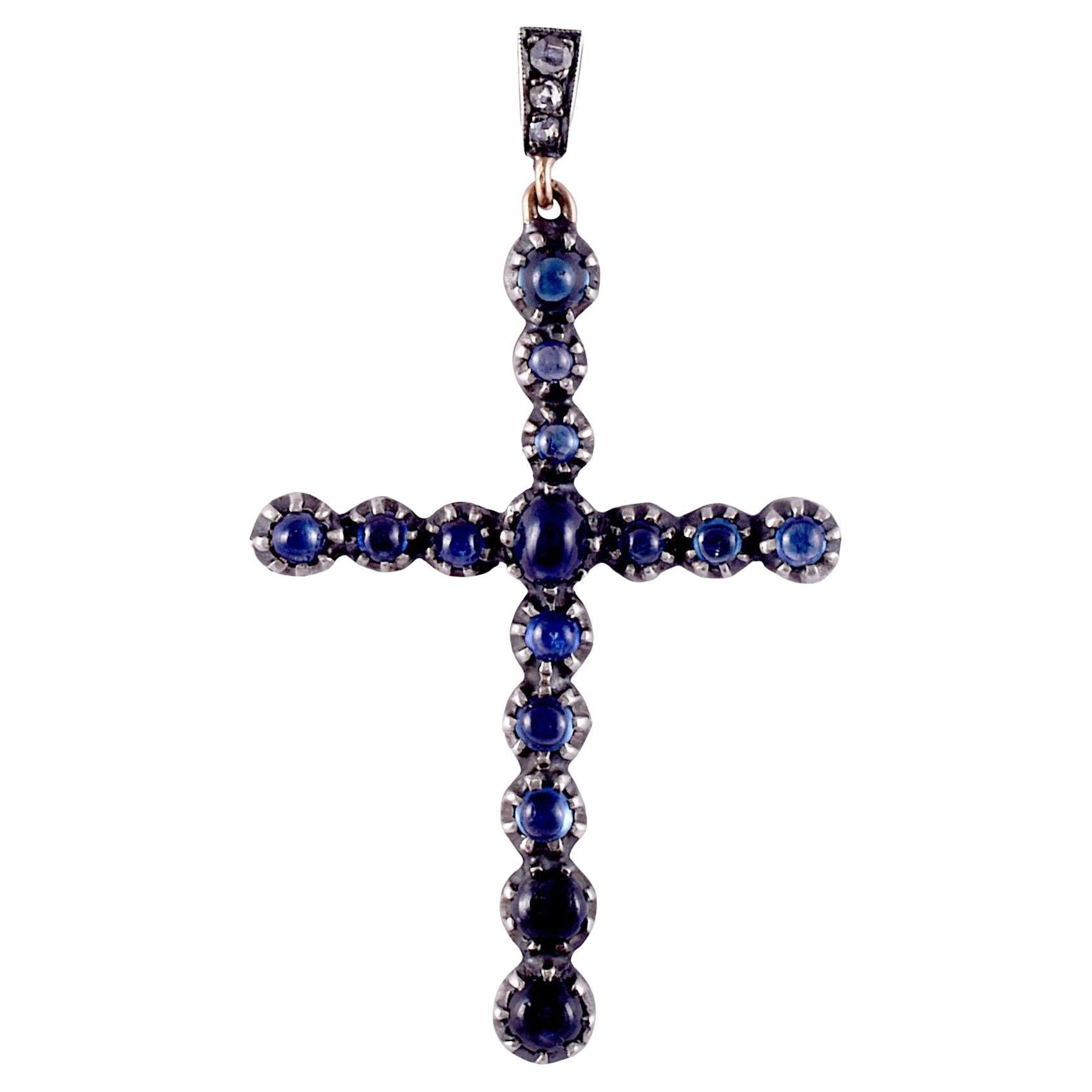 Cabochon Sapphire Cross Pendant For Sale