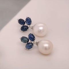 Cabochon Sapphire, Diamond and Pearl Platinum Drop Earrings - Fei Liu