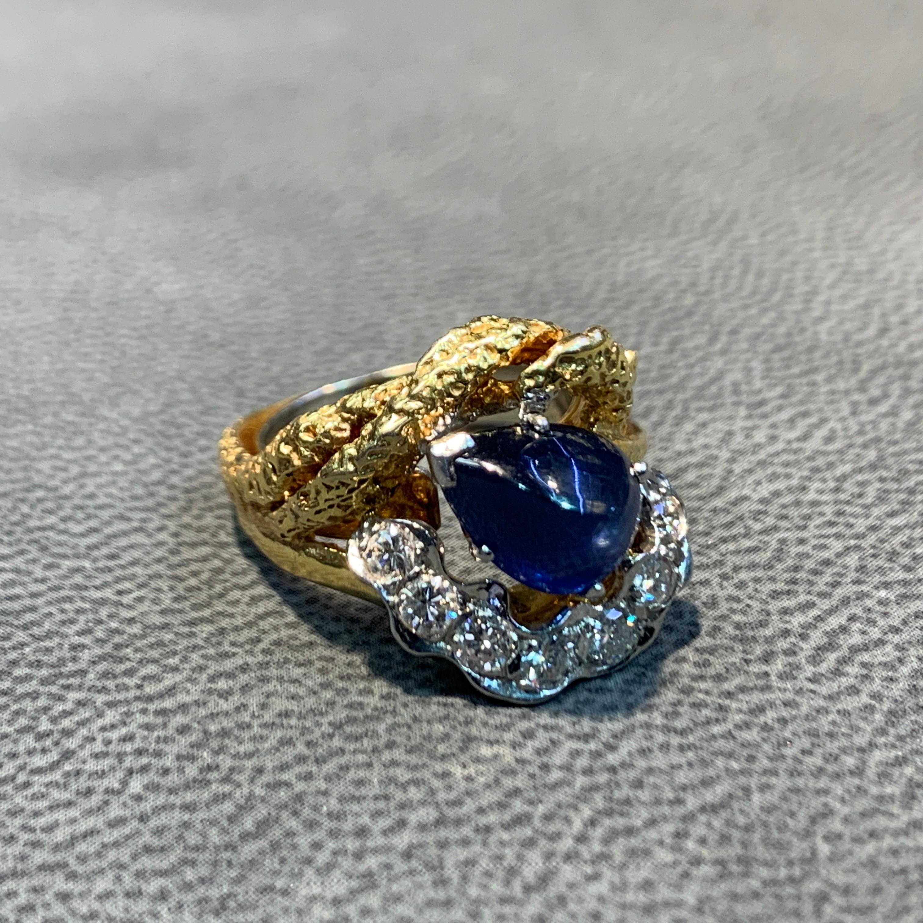 Cabochon Sapphire & Diamond Cocktail Ring For Sale 1
