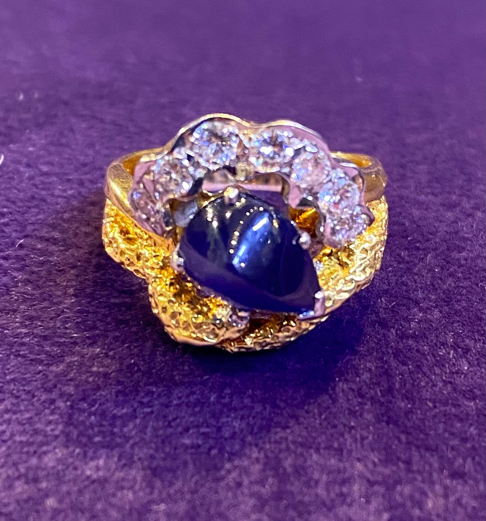Cabochon Sapphire & Diamond Cocktail Ring For Sale 2