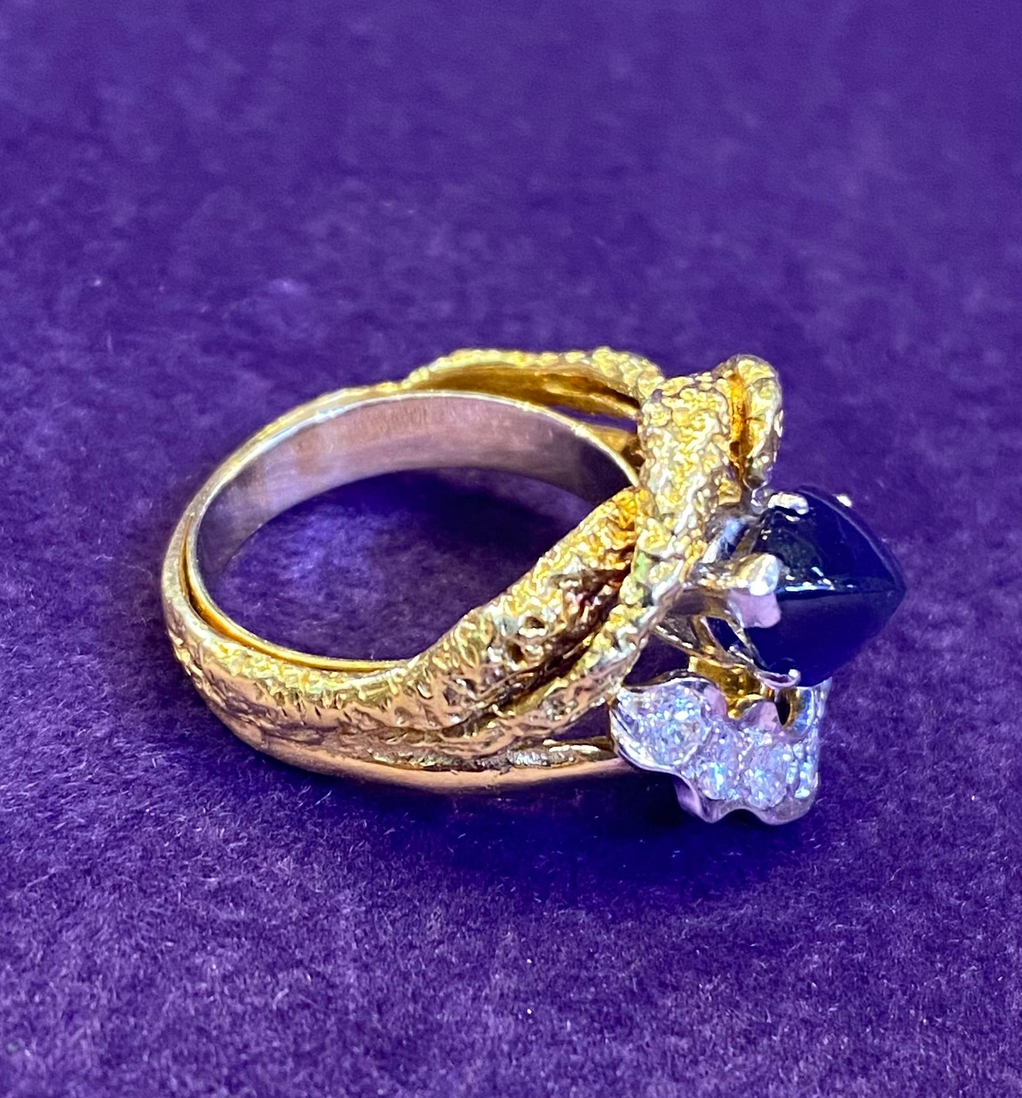 Cabochon Sapphire & Diamond Cocktail Ring For Sale 3