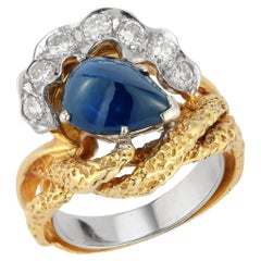Retro Cabochon Sapphire & Diamond Cocktail Ring