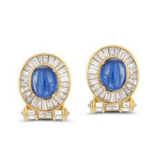 Cabochon Sapphire & Diamond Earrings