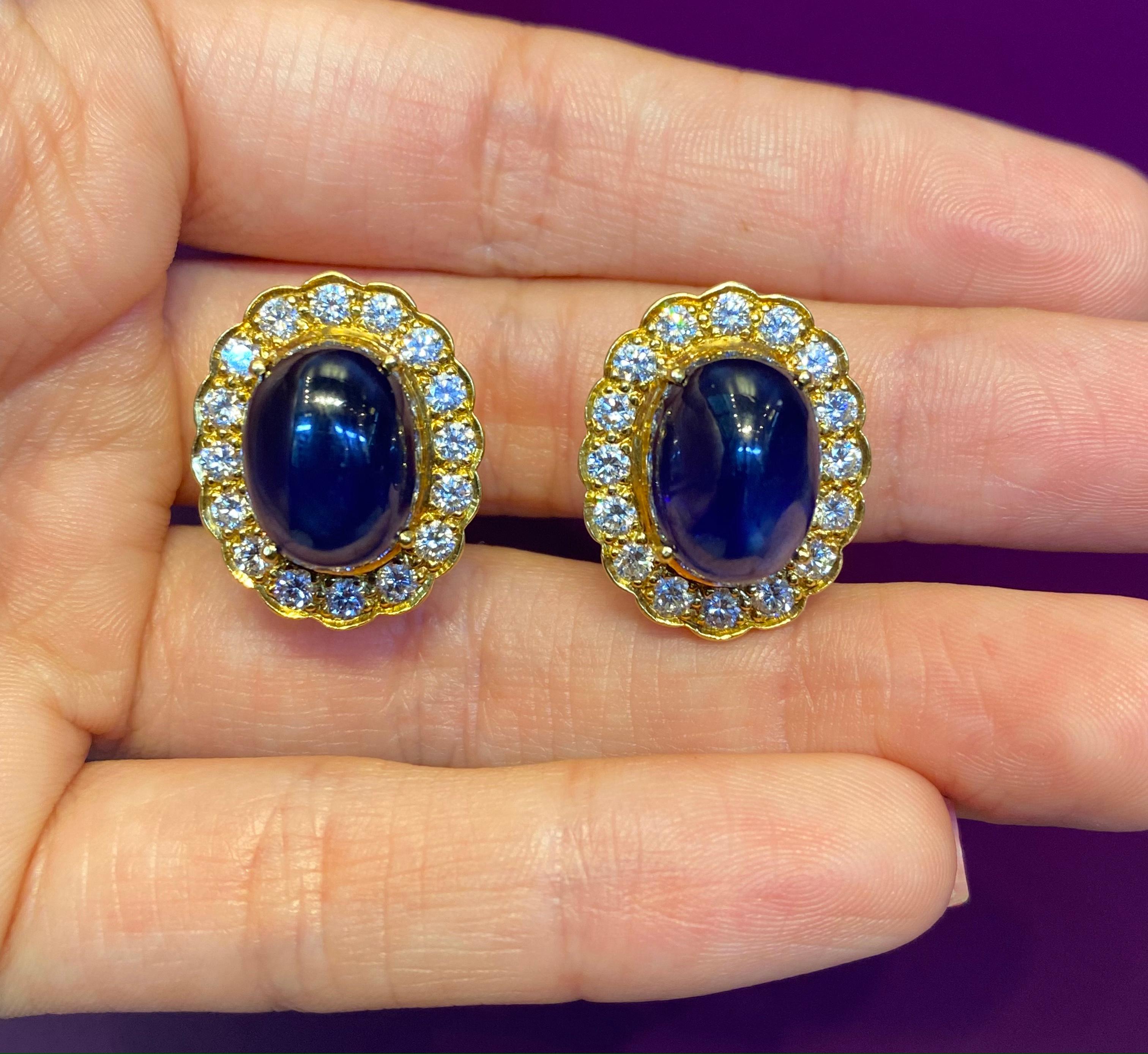 Women's Cabochon Sapphire & Diamond Earrings