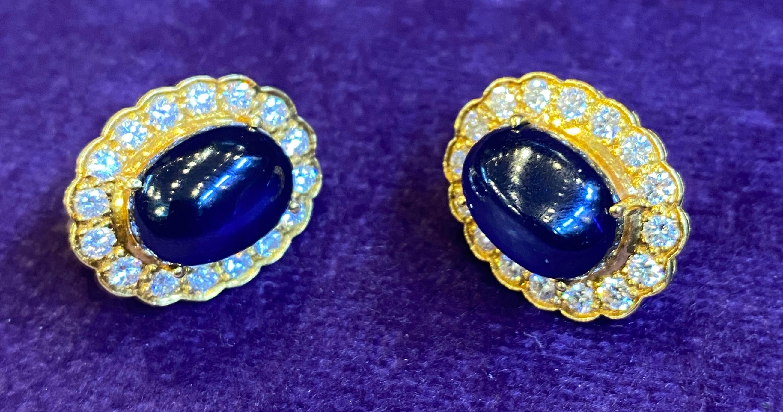 Cabochon Sapphire & Diamond Earrings 1