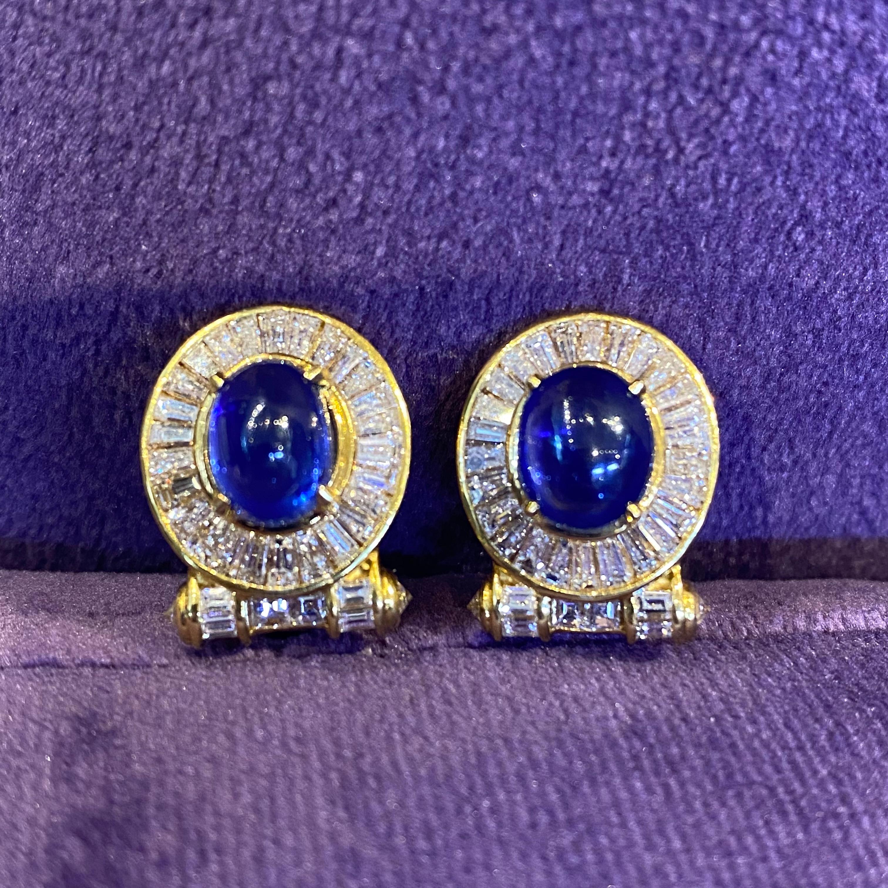 Women's Cabochon Sapphire & Diamond Earrings  For Sale