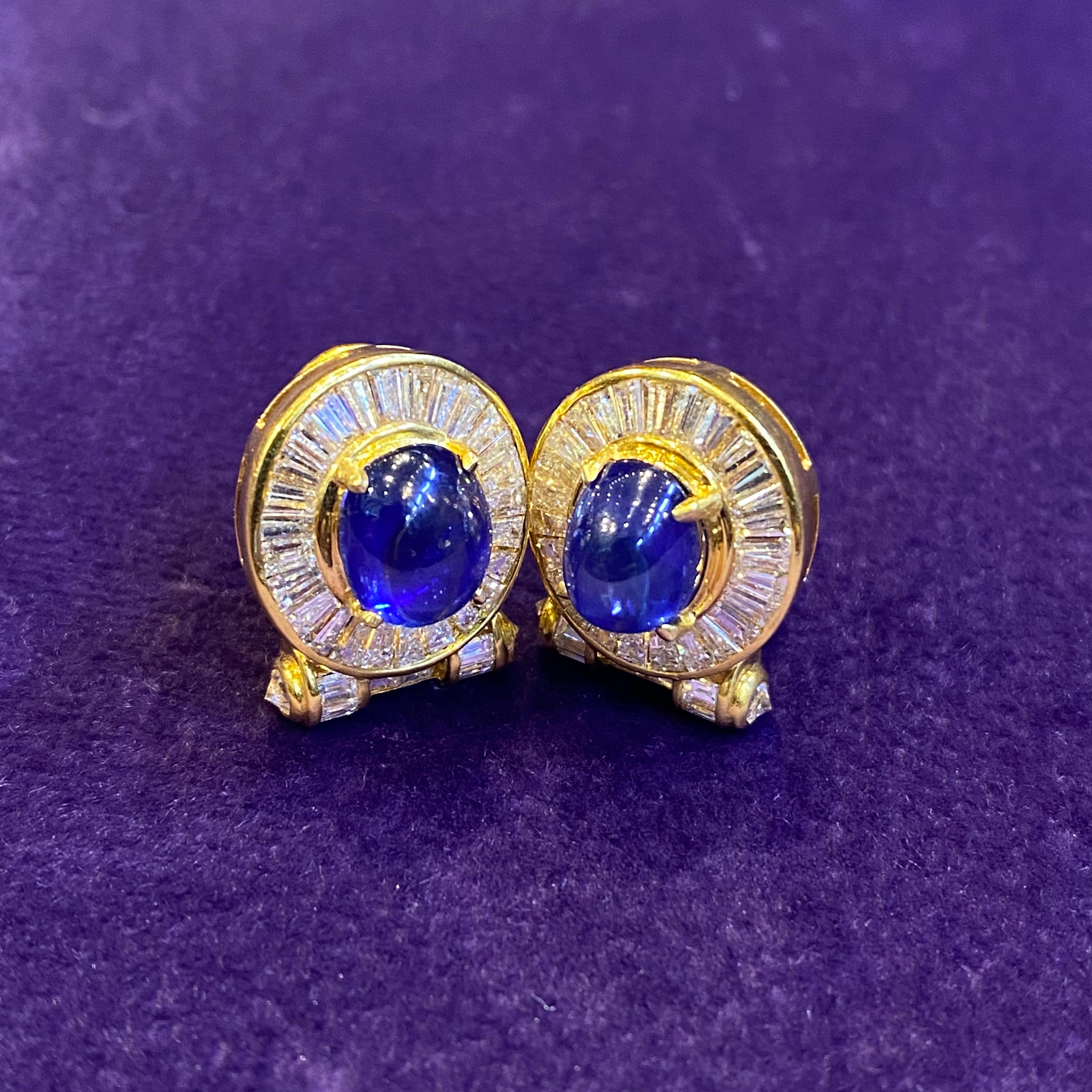 Cabochon Sapphire & Diamond Earrings  For Sale 1