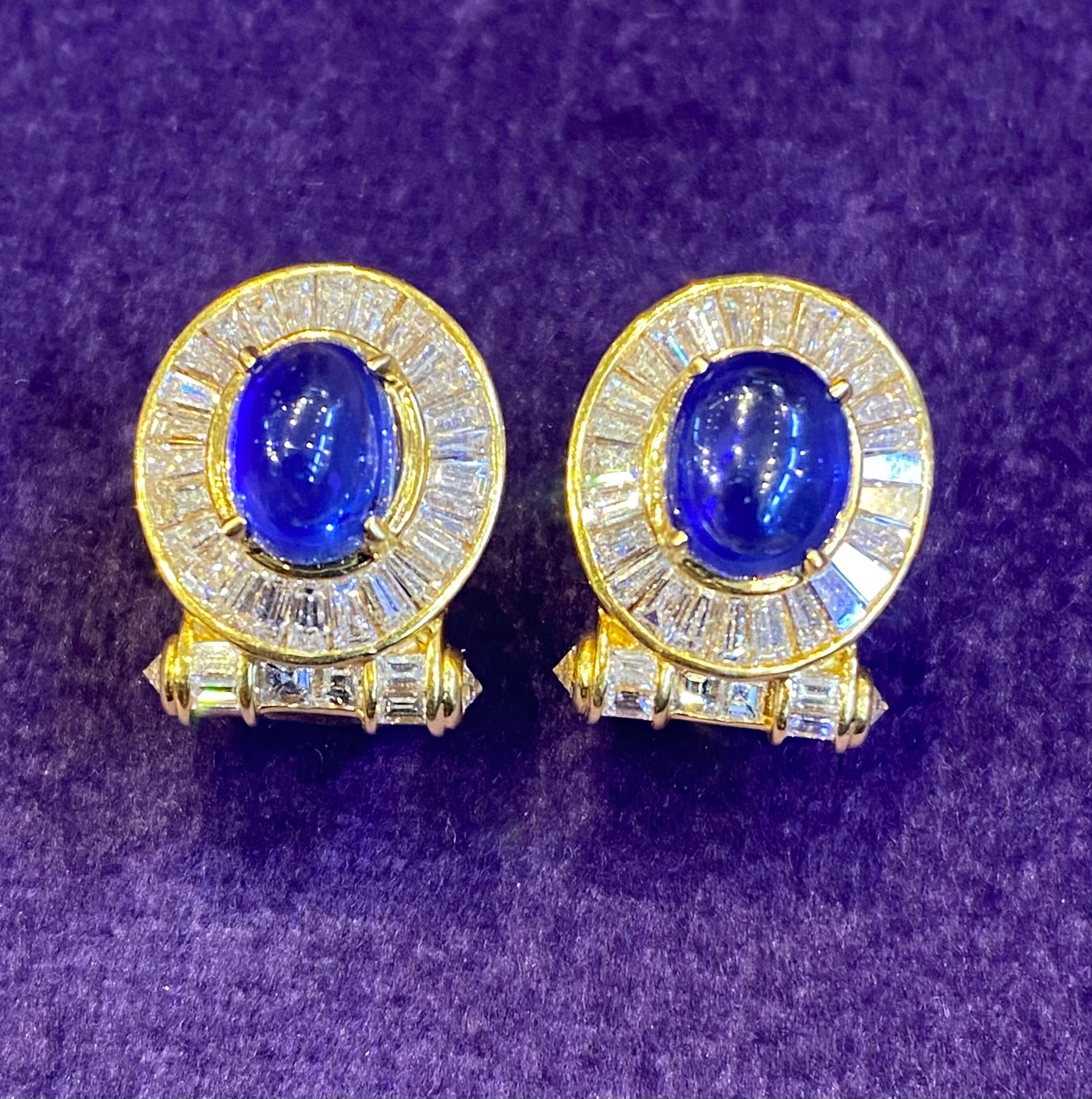 Cabochon Sapphire & Diamond Earrings  For Sale 2
