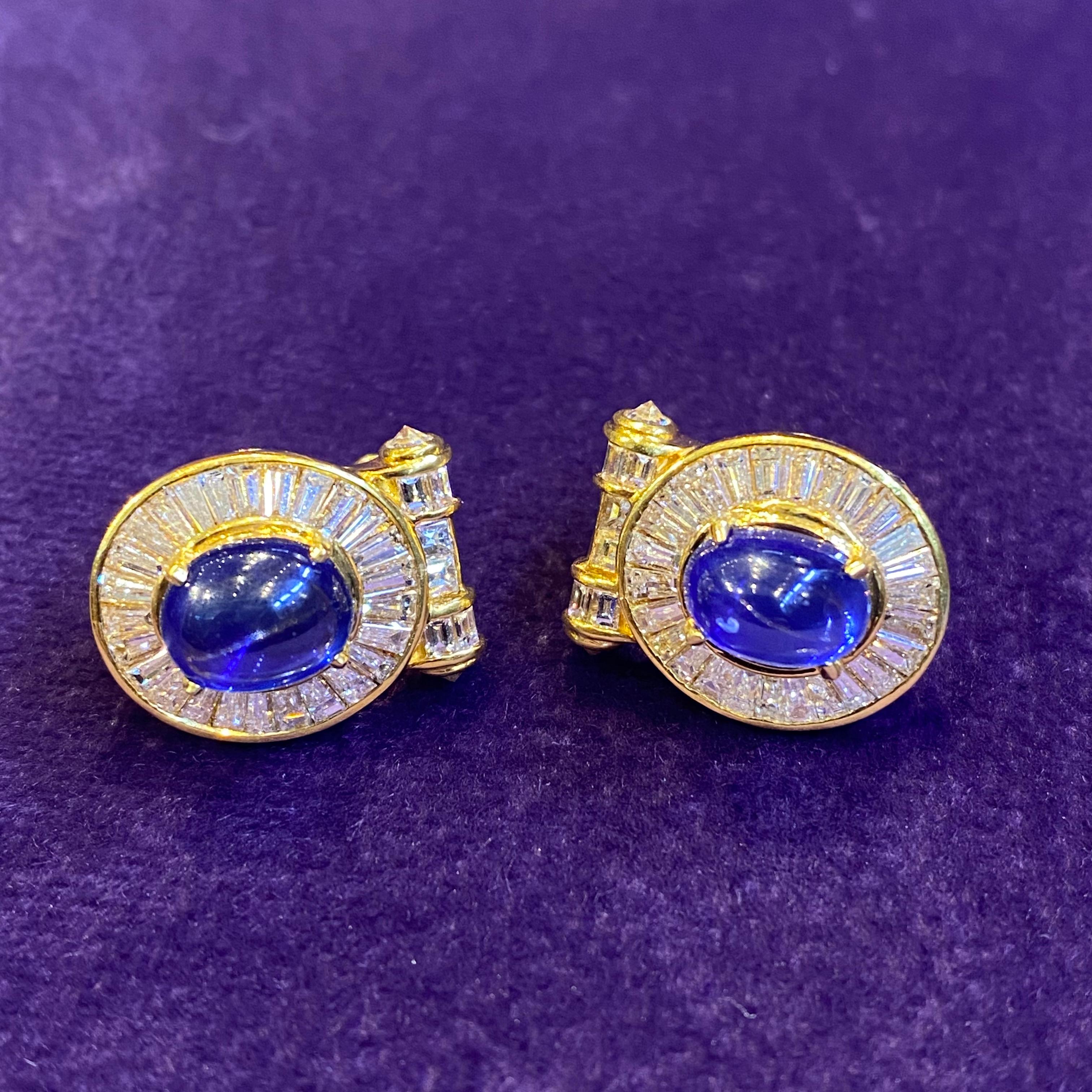 Cabochon Sapphire & Diamond Earrings  For Sale 3