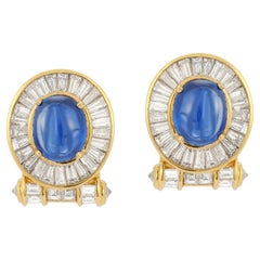 Cabochon Sapphire & Diamond Earrings 