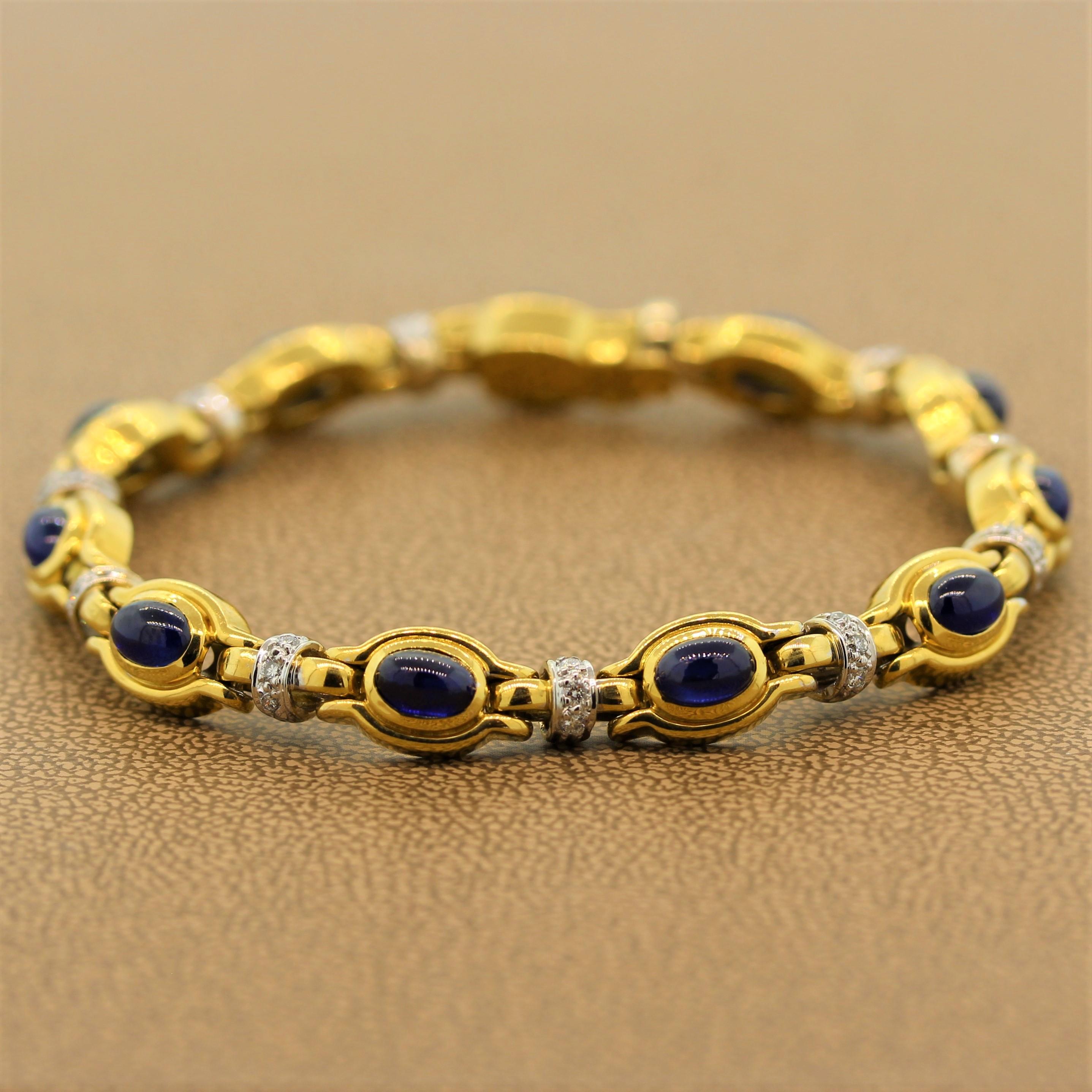 Cabochon Sapphire Diamond Gold Bracelet In New Condition In Beverly Hills, CA