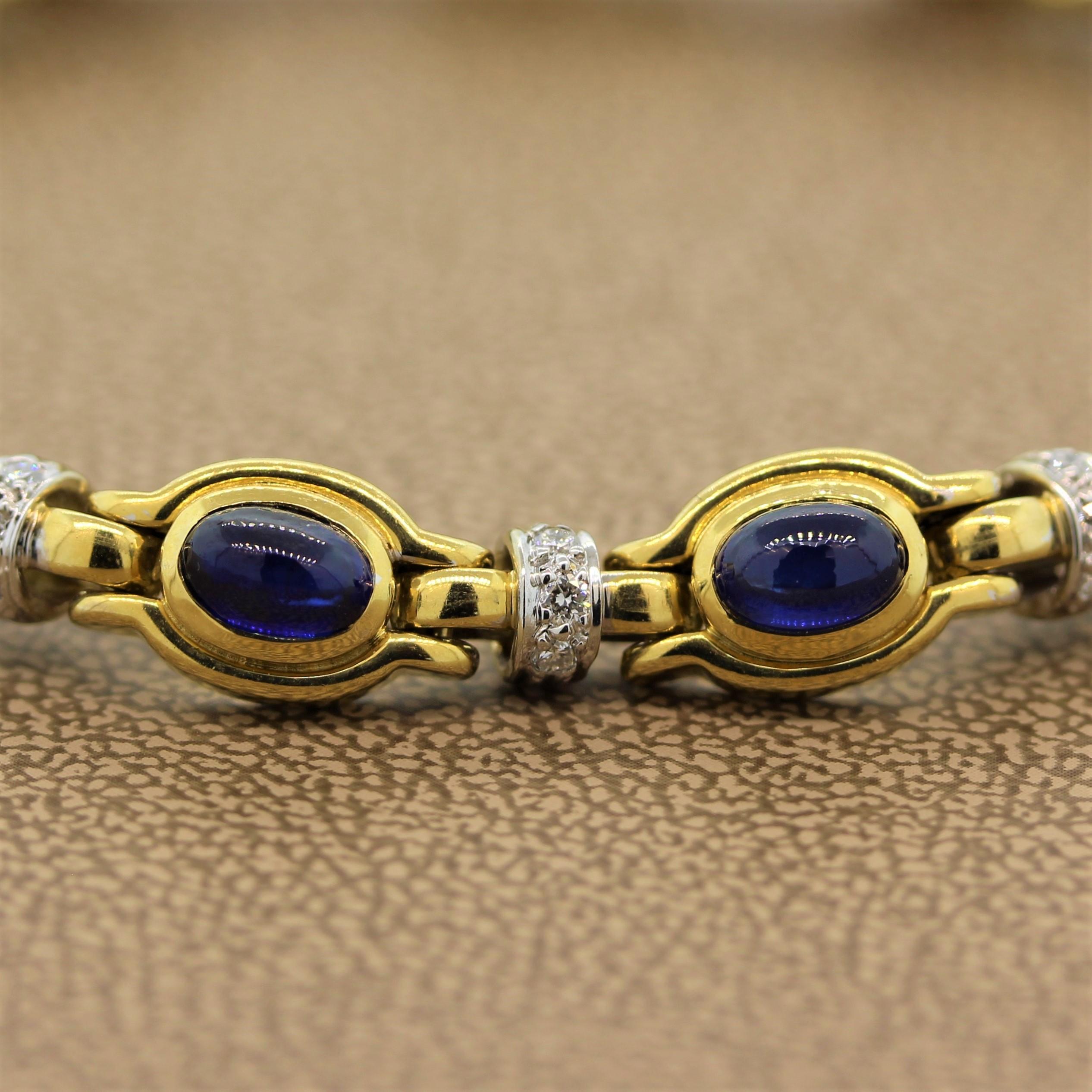 Women's Cabochon Sapphire Diamond Gold Bracelet