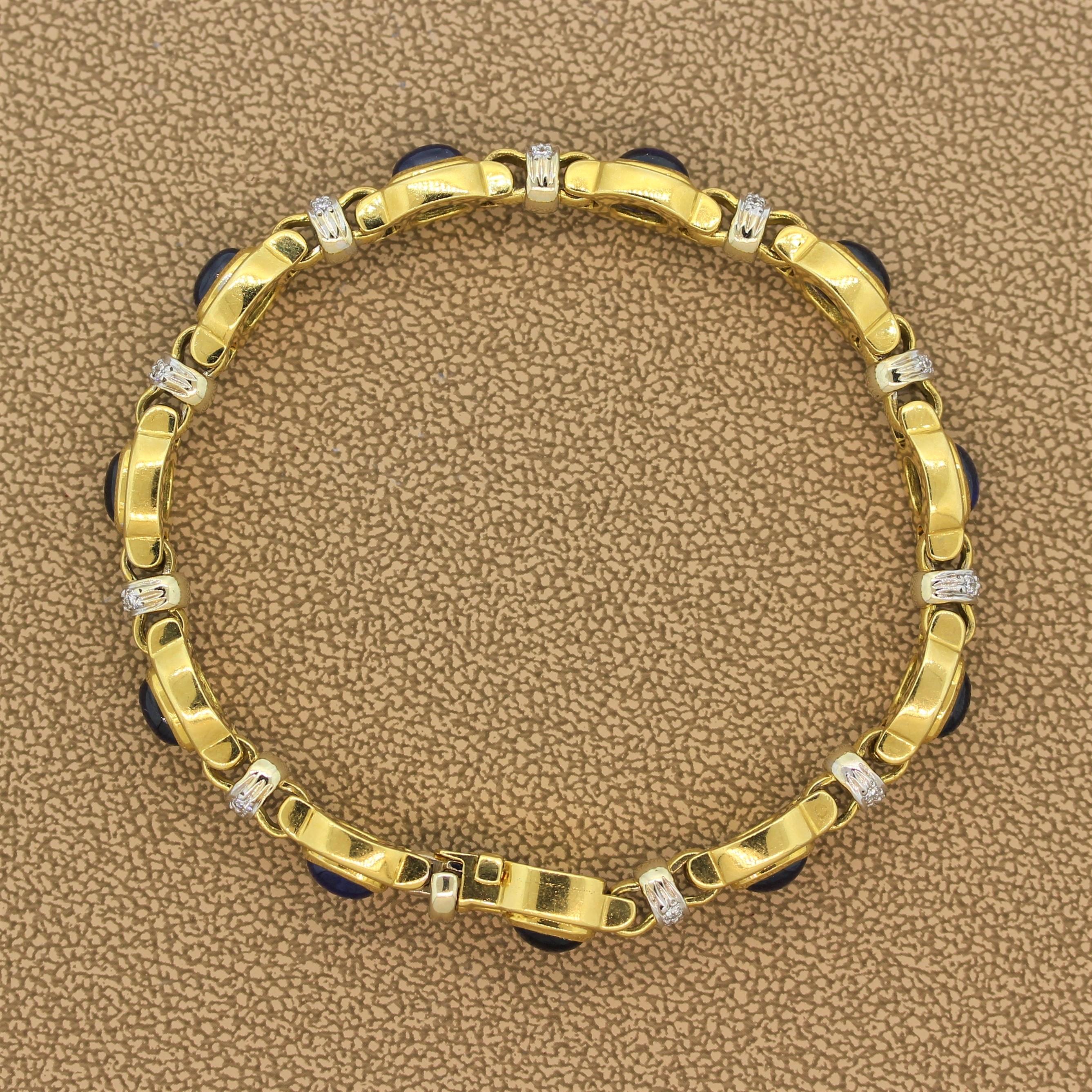 Cabochon Sapphire Diamond Gold Bracelet 2