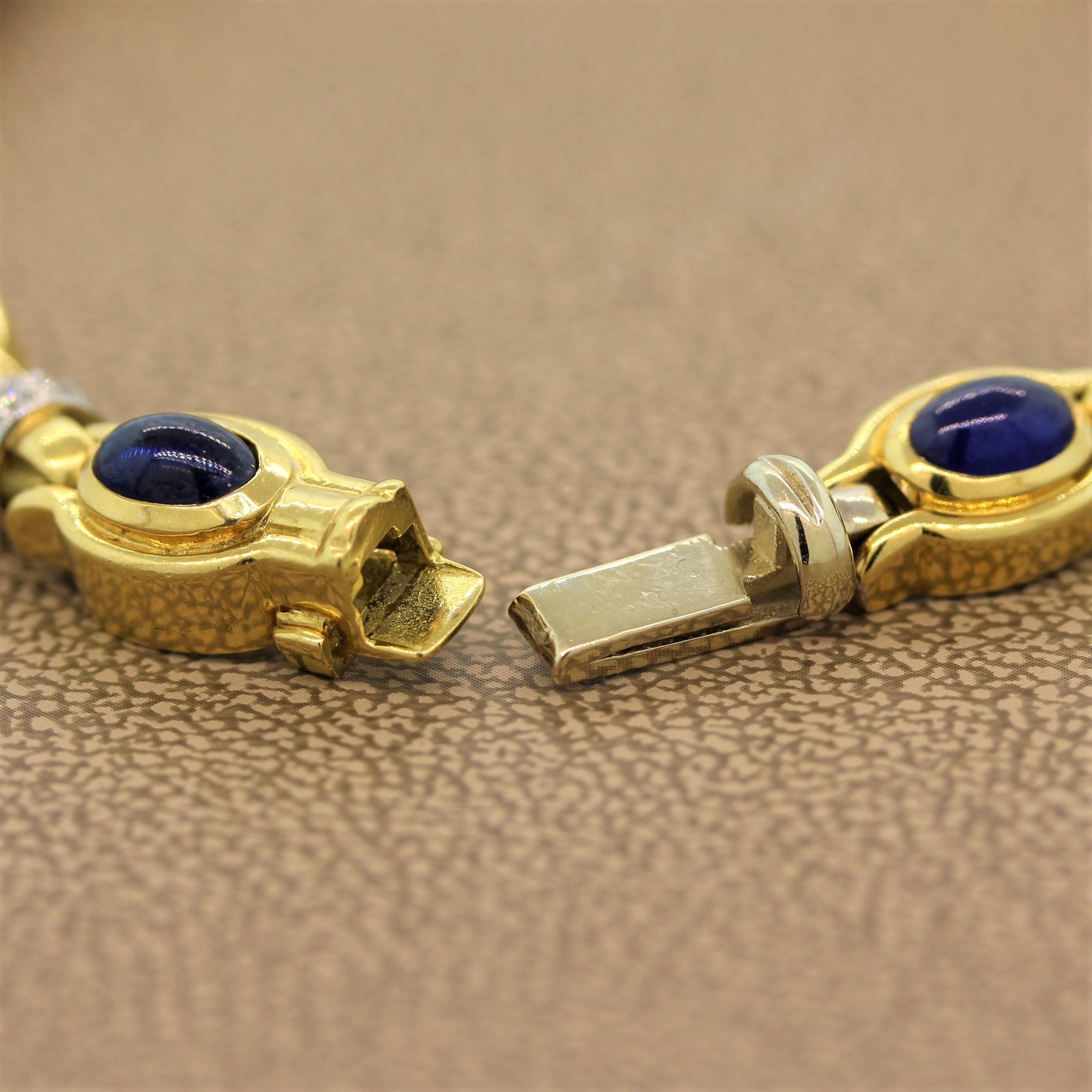 Cabochon Sapphire Diamond Gold Bracelet 3