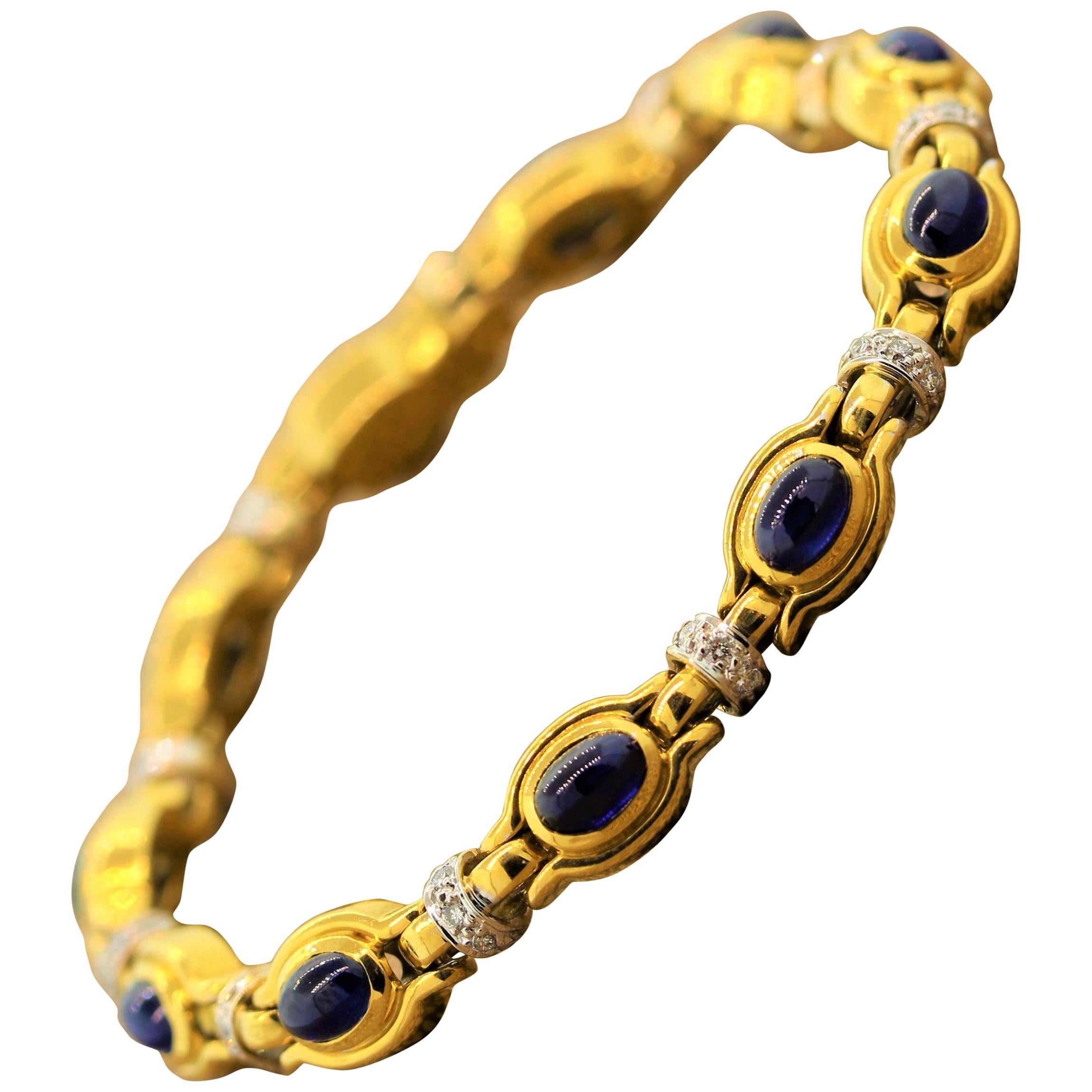 Cabochon Sapphire Diamond Gold Bracelet 5