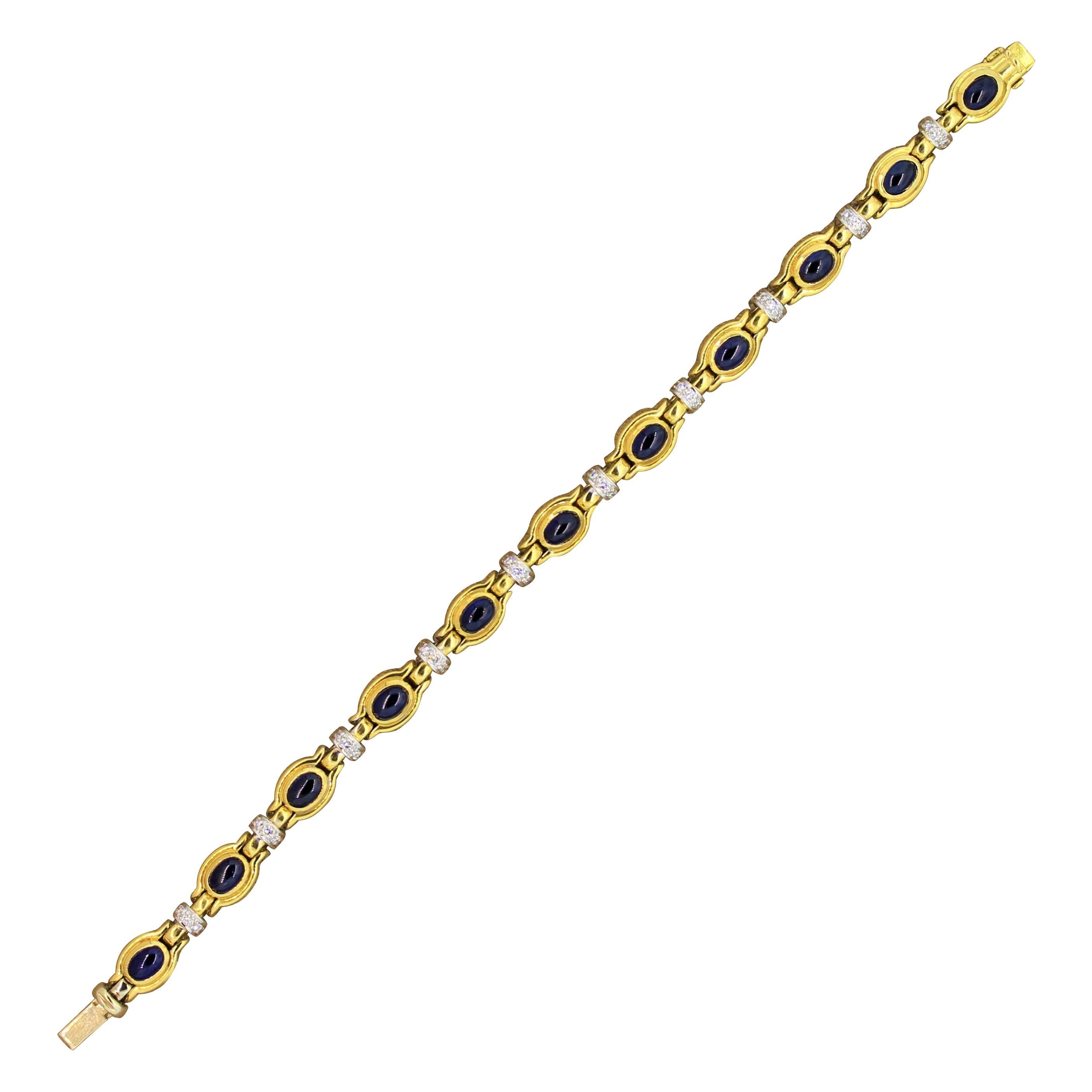Cabochon Sapphire Diamond Gold Bracelet