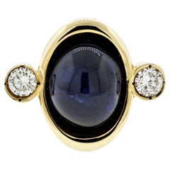 Cabochon Sapphire Diamond Gold Comfort-Fit Ring